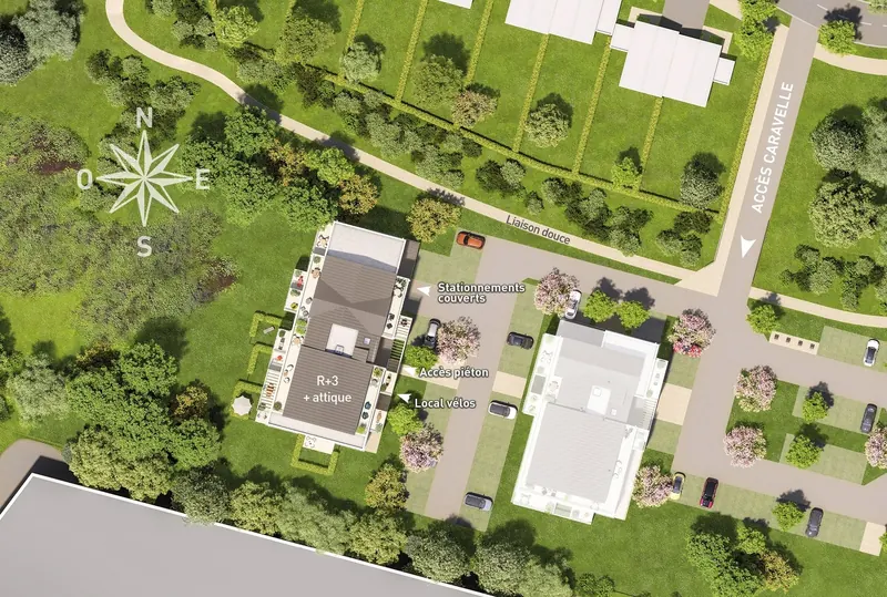 Plan masse : la résidence dans son parc paysager