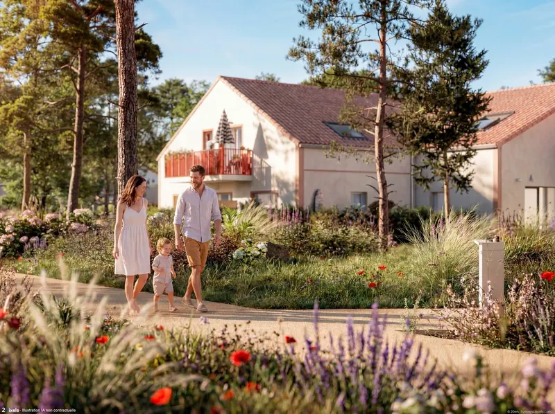 Les petits bâtiments de la résidence et leurs jardins