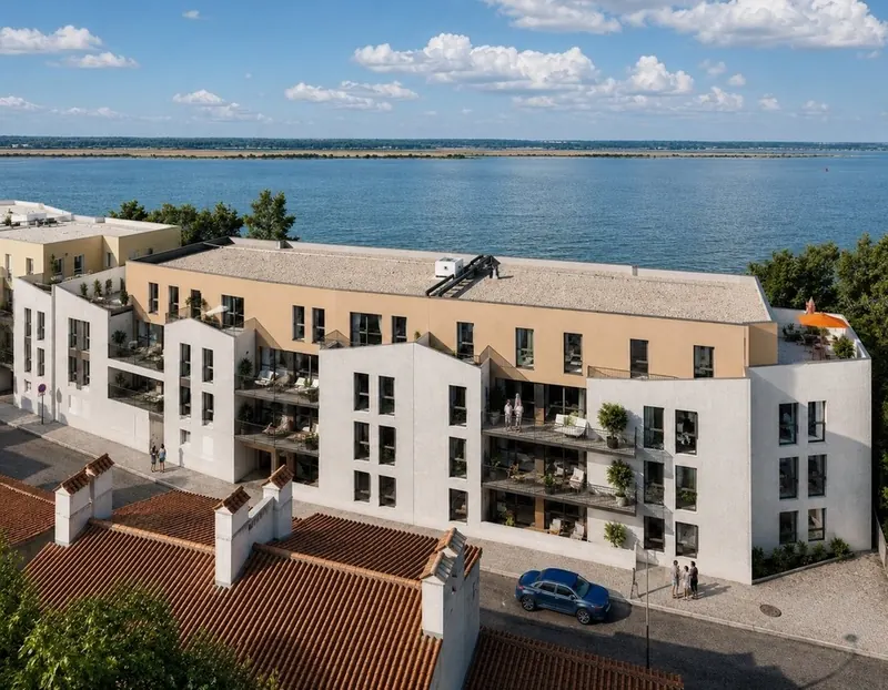 Vue aérienne de Rivage et de l'estuaire de la Loire