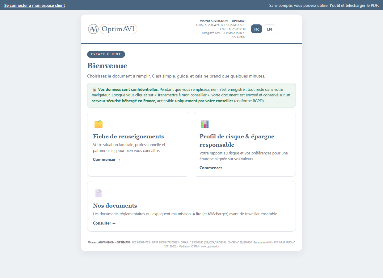 Les questionnaires guidés de l'espace client